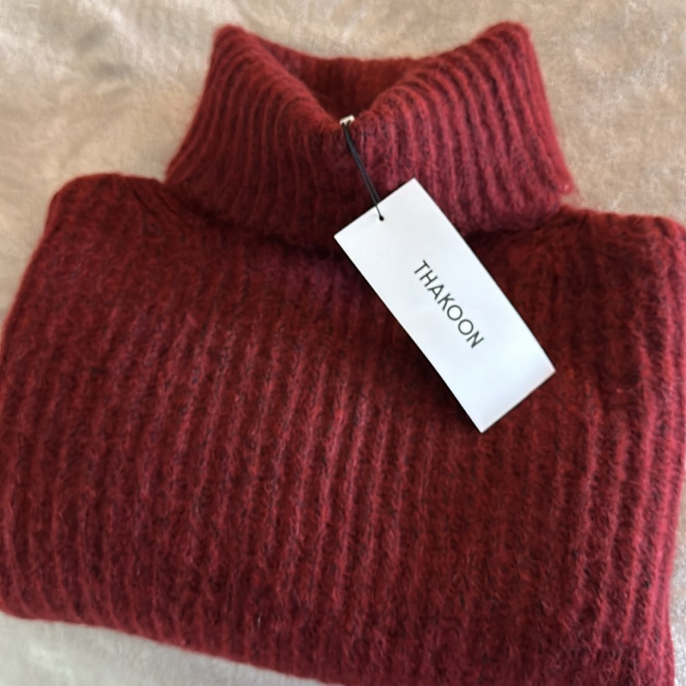THAKOON Burgundy Cropped Ribbed Turtleneck Sweater (S) BNWT